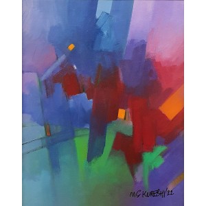 Saeed Kureshi, Purple Dreams, 24 x 18 Inch, Oil on Canvas, Abstract Painting, AC-SAKUR-007